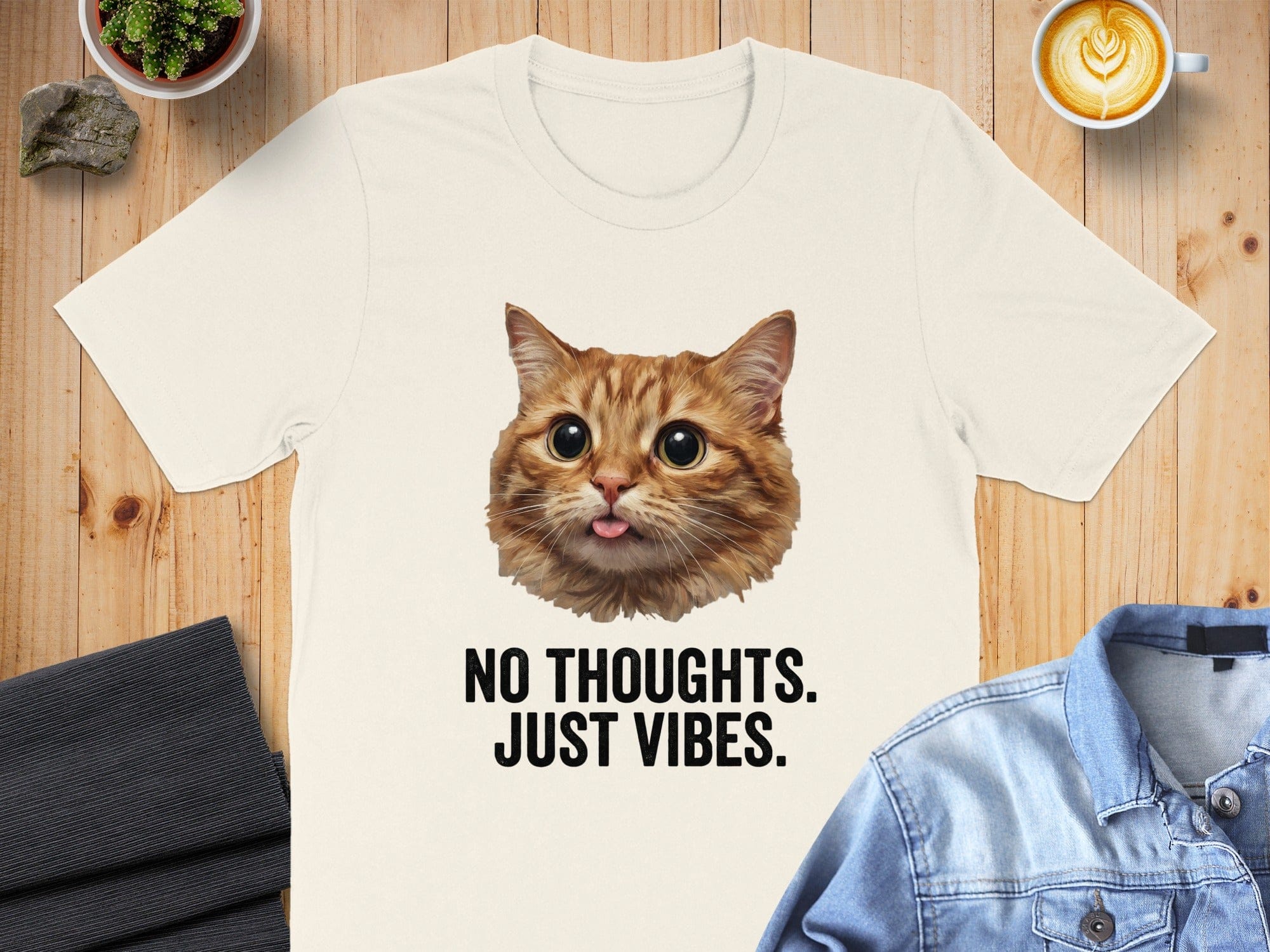 Orange Tabby No Thoughts Just Vibes T-Shirt