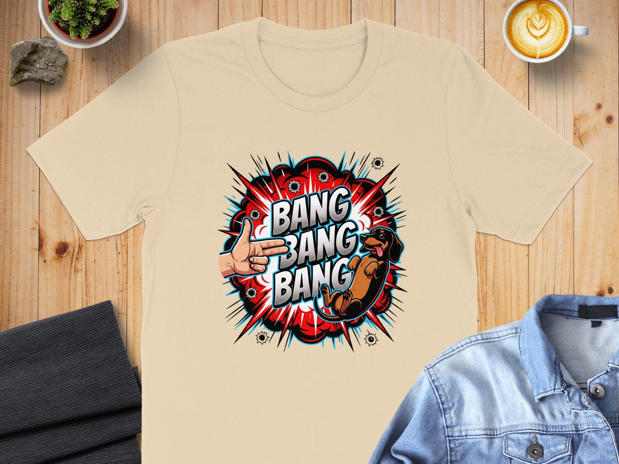 Bang Bang Bang Cartoon Dog Graphic T-Shirt