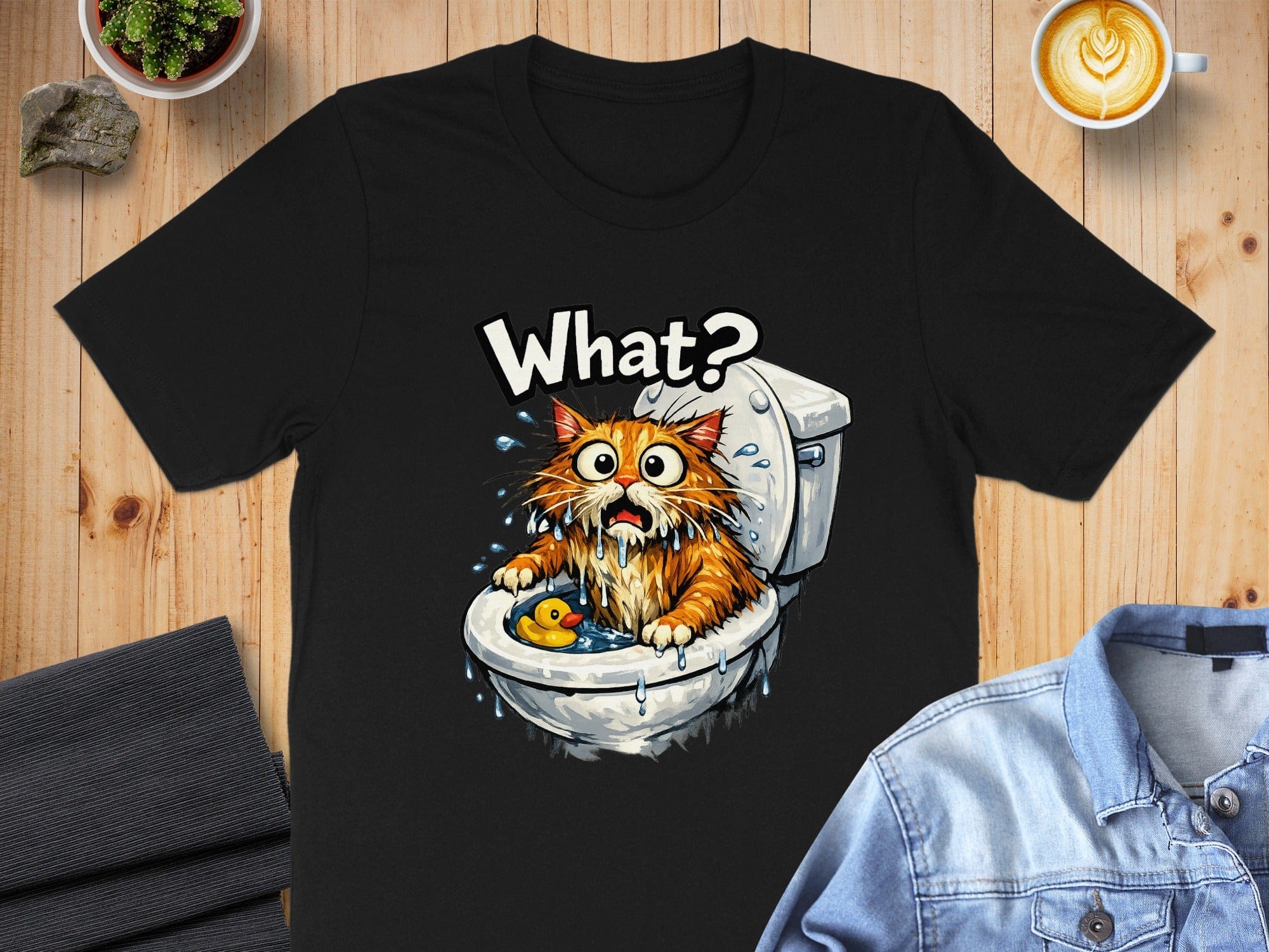 Funny Cat Stuck in Toilet What? Graphic T-Shirt