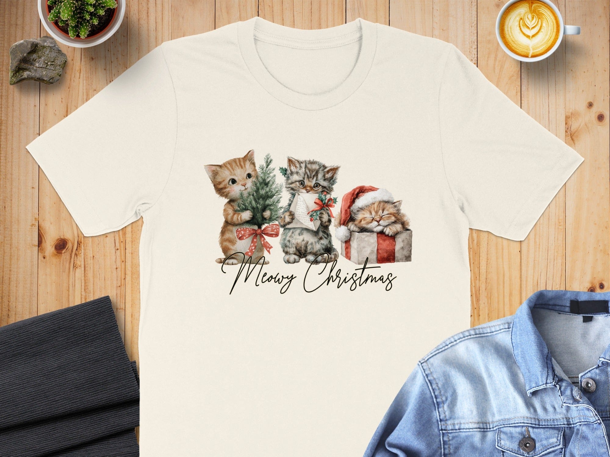 Cute Cats Merry Christmas Graphic T-Shirt