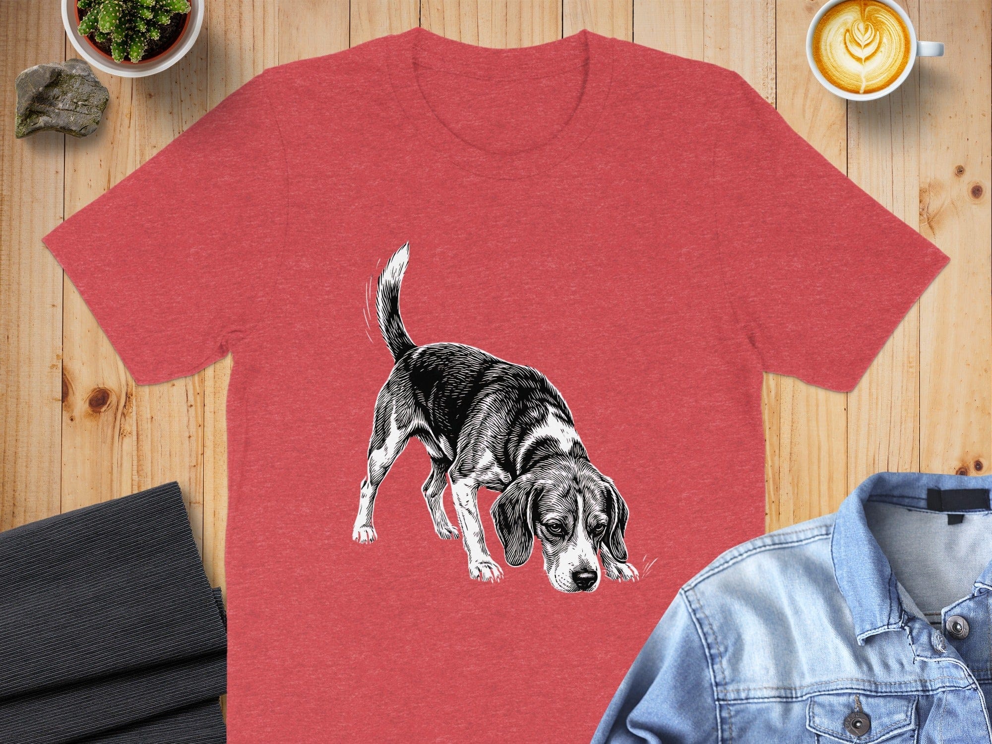 Sniffing Beagle Graphic Red T-Shirt Casual Wardrobe Essential