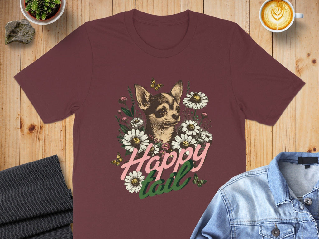 Happy Tail Chihuahua Floral Graphic T-Shirt
