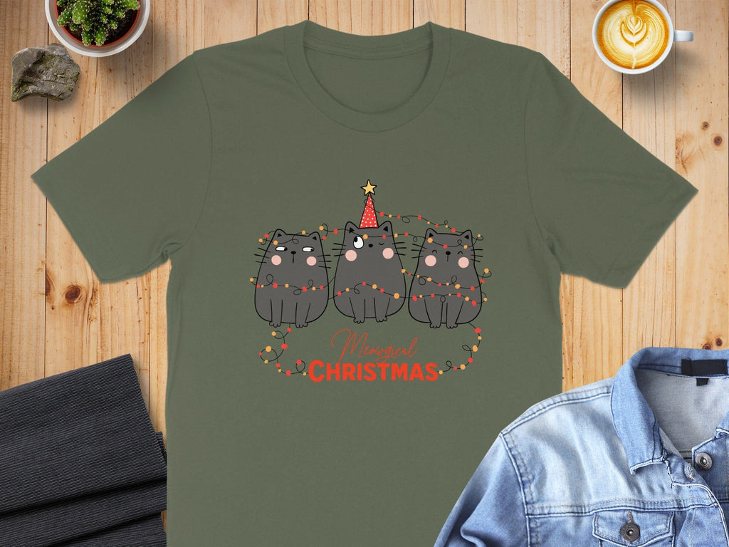Three Black Cats with Christmas Lights T-Shirt