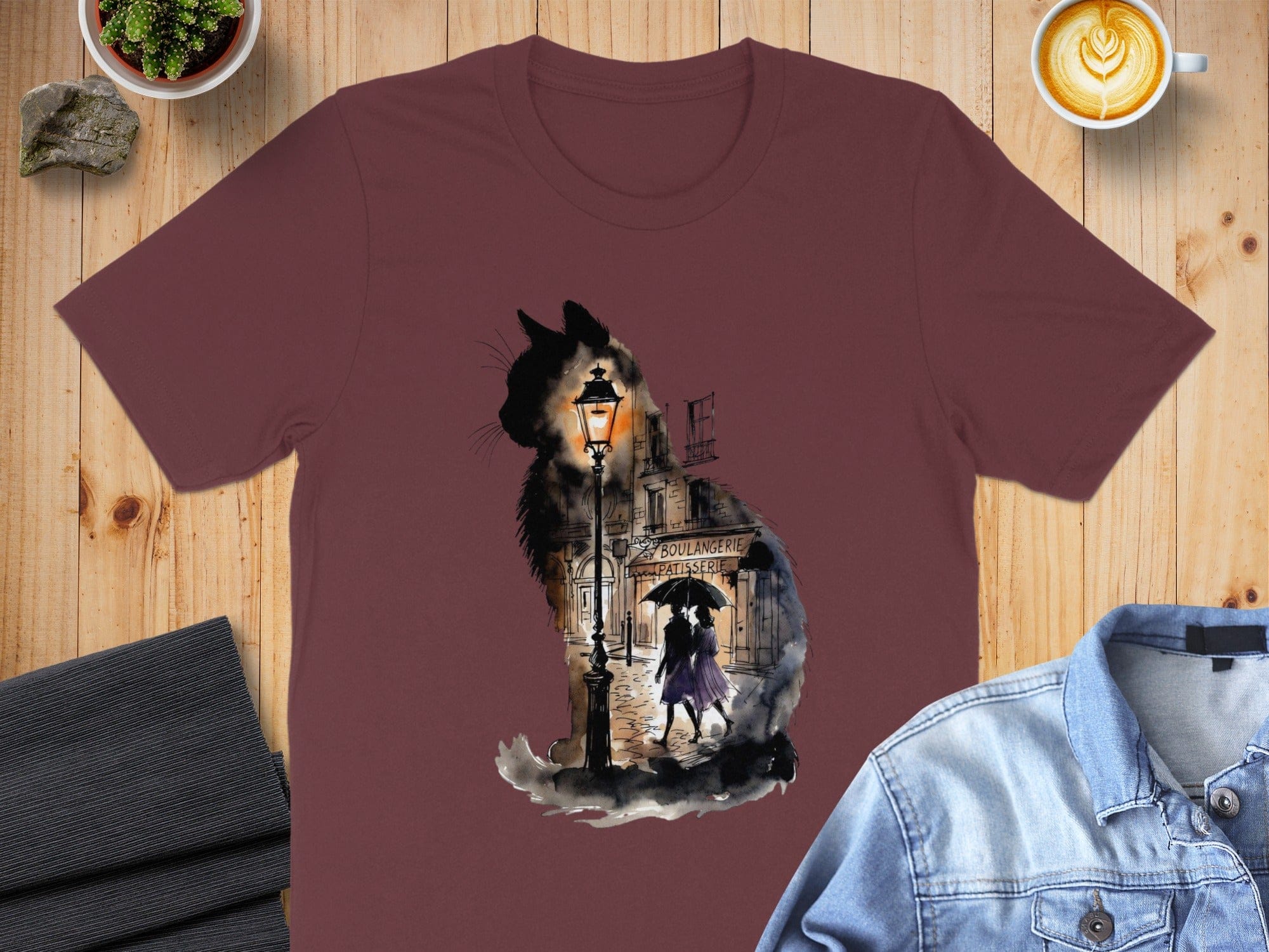 Vintage Night Cat and Street Lamp T-Shirt Product