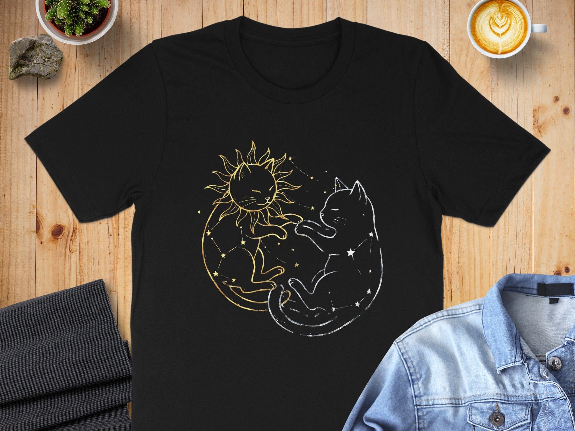Sun and Moon Cats Celestial Design T-Shirt