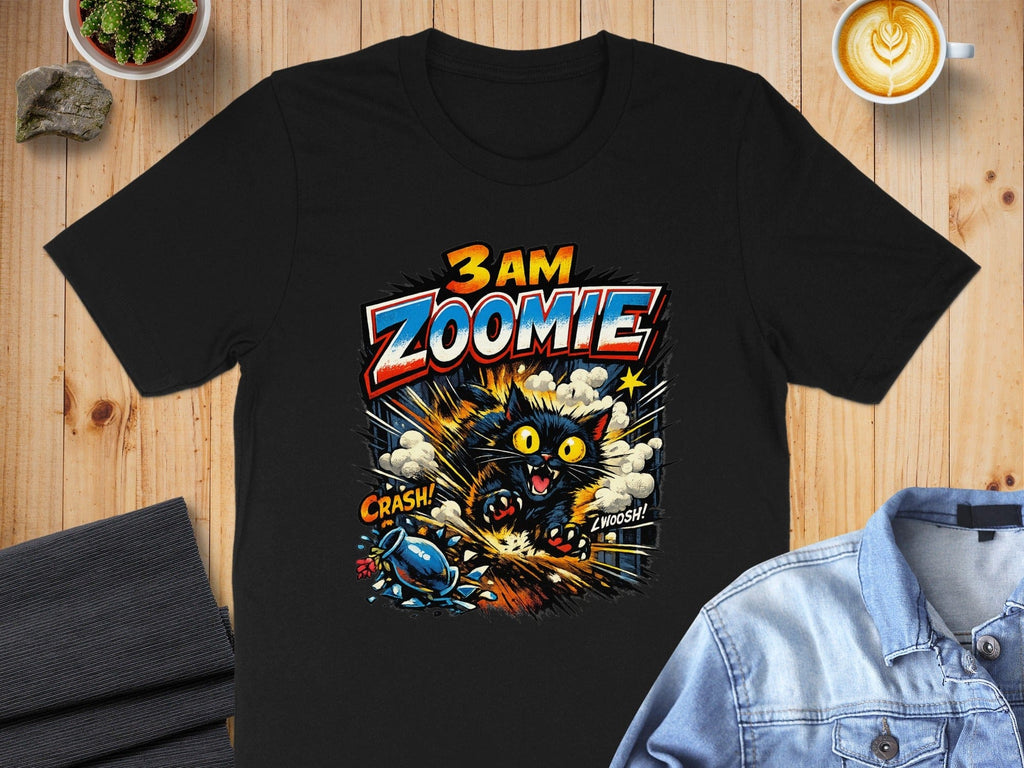 3 AM Zoomie Cat Graphic Black Tee Shirt