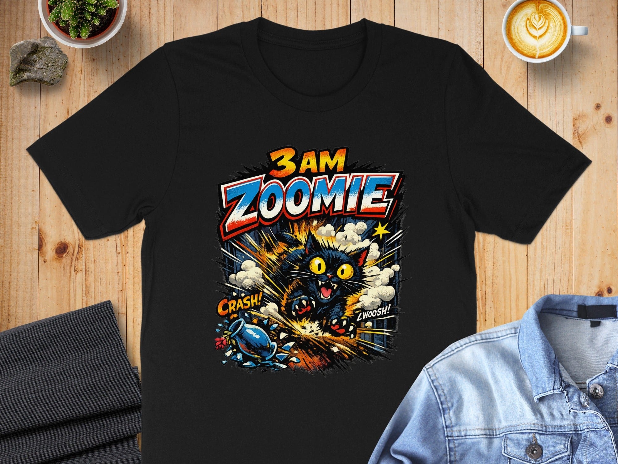 3 AM Zoomie Cat Graphic Black Tee Shirt