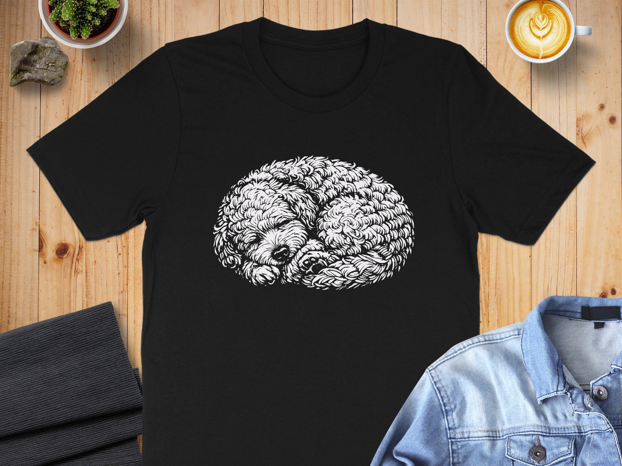 Sleeping Puppy Illustration Design on Black Shirt Product
