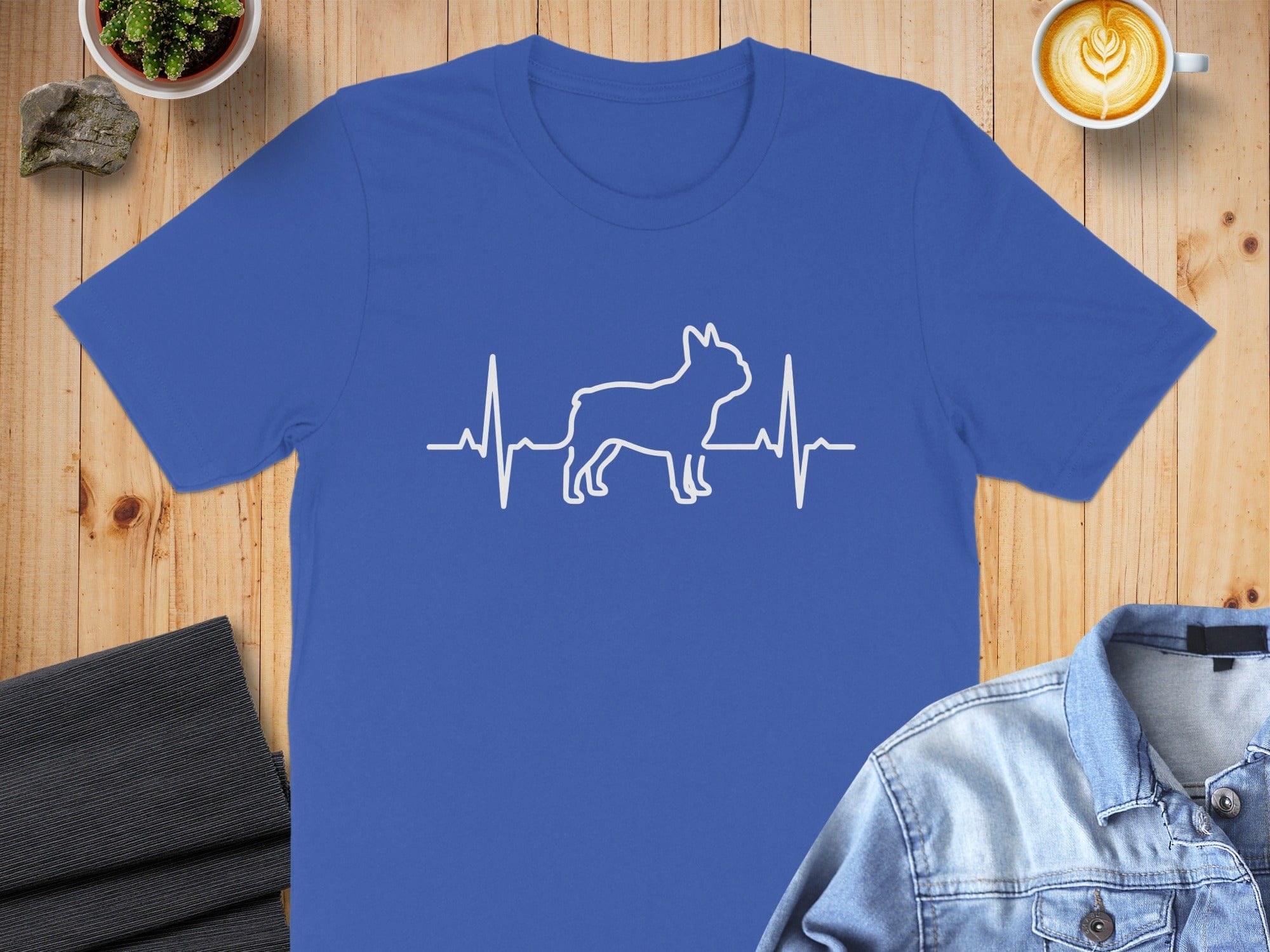 Blue T-shirt with Dog and Heartbeat Design