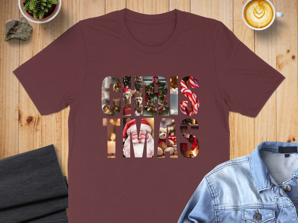 Christmas Themed Maroon T-shirt Holiday Apparel