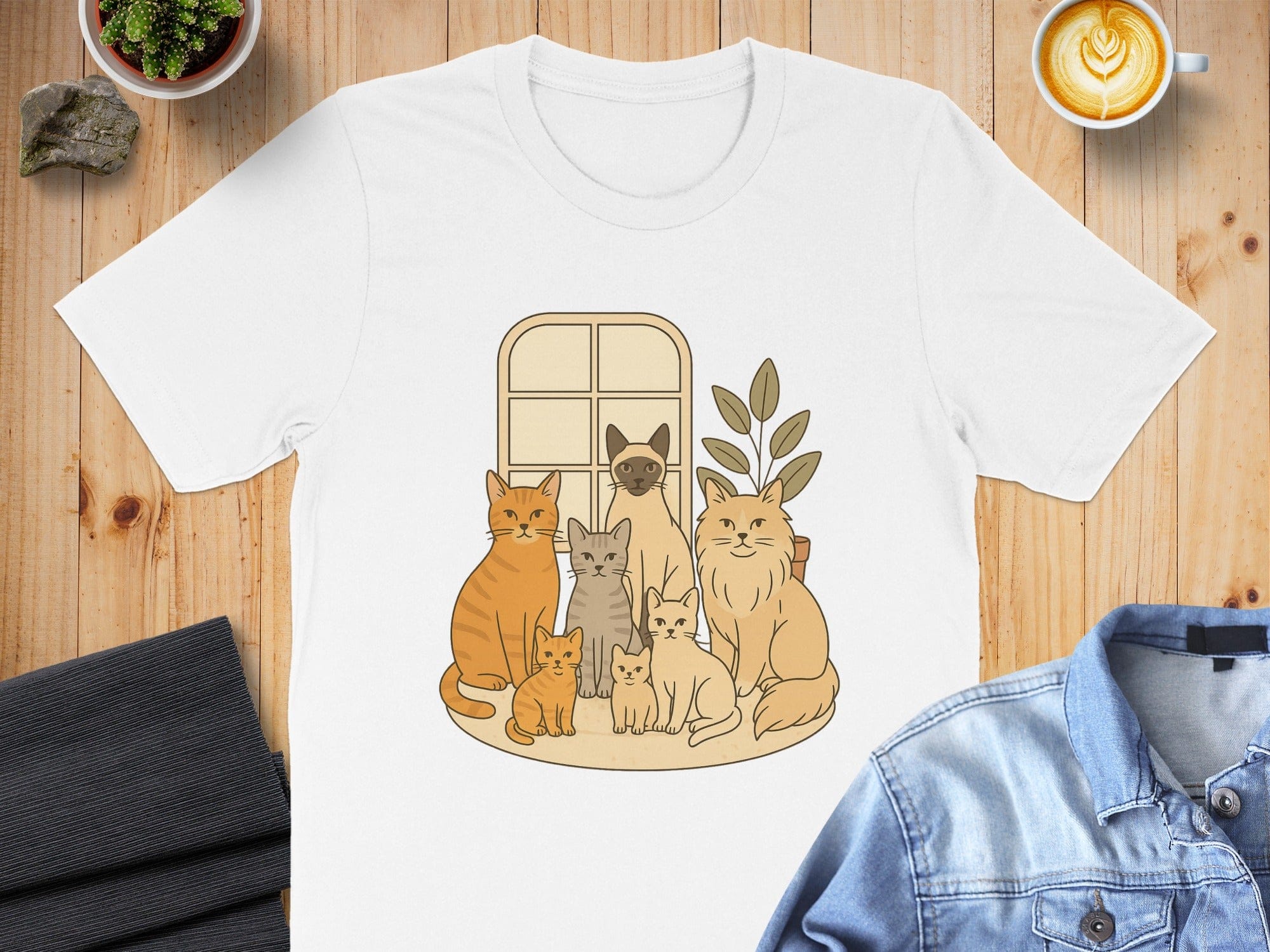 Cute Cat Family Illustration on T-shirt
