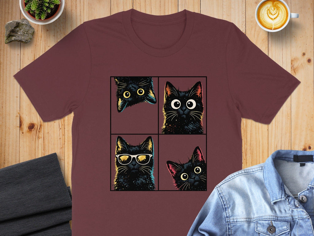 Colorful Pop Art Style Cat Faces Graphic T-Shirt