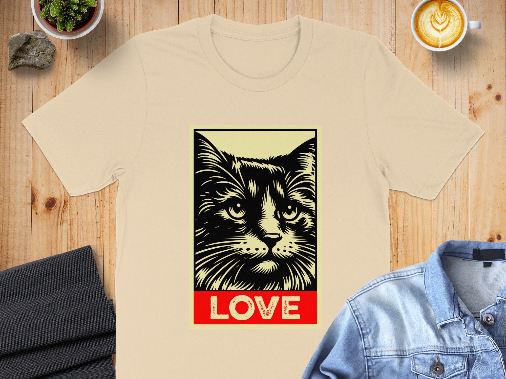 Cat Design Love Print Graphic T-Shirt for Casual Outfits