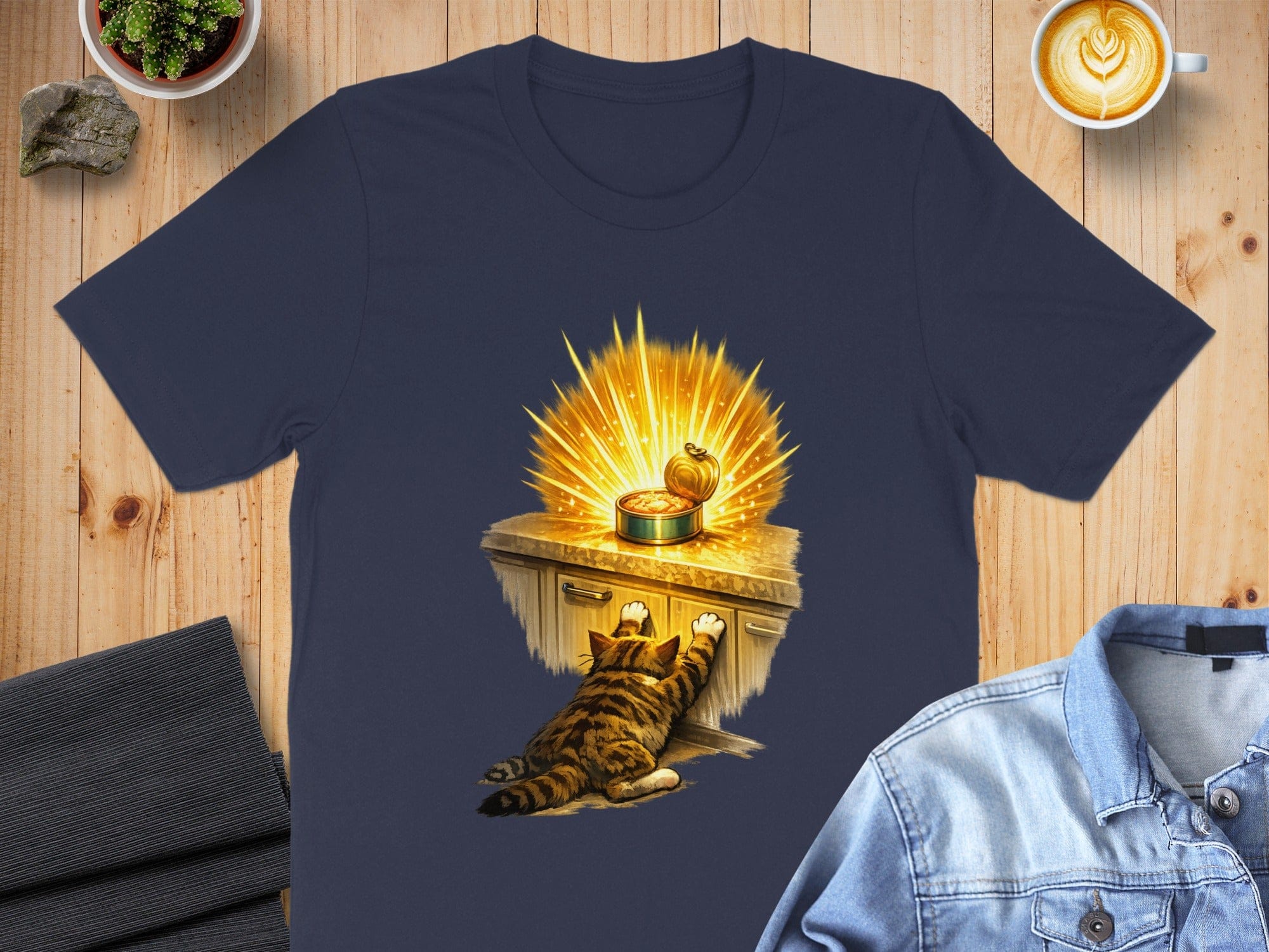 Cat Reaching for Glowing Food Graphic Tee Shirt