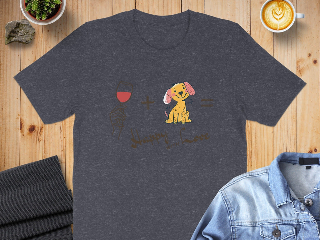 Wine and Dog Equals Happy and Love T-shirt