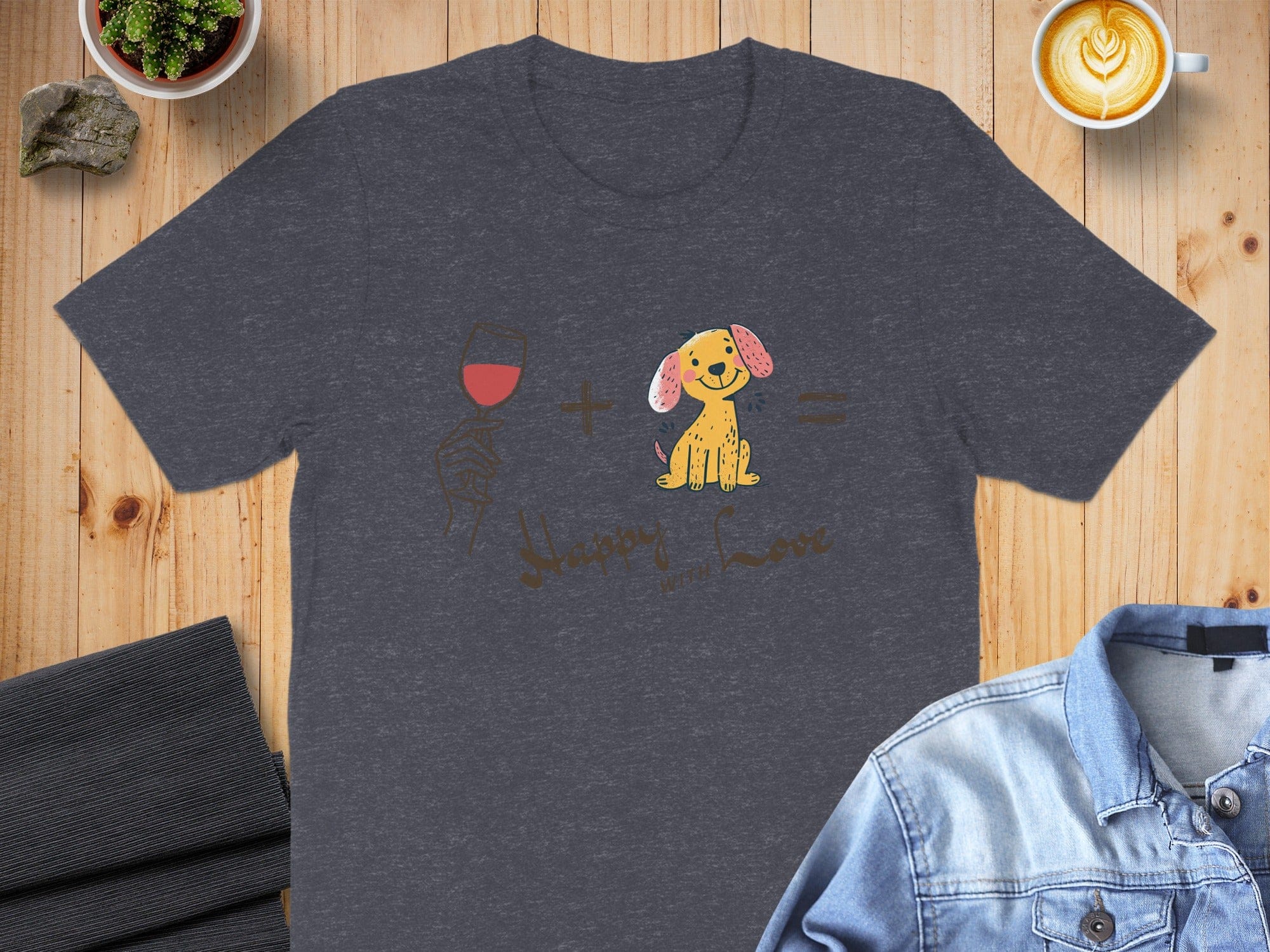 Wine and Dog Equals Happy and Love T-shirt
