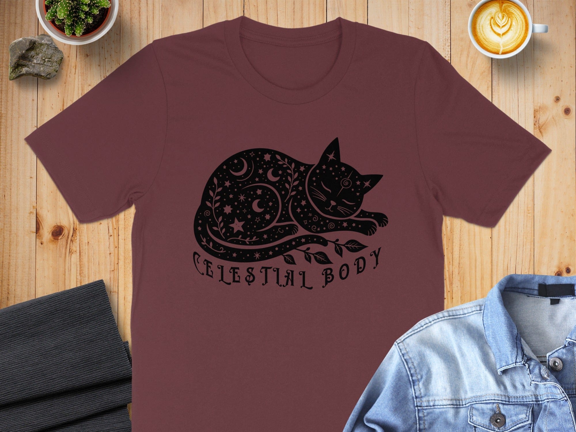 Celestial Body Cat Graphic Design Tee Shirt