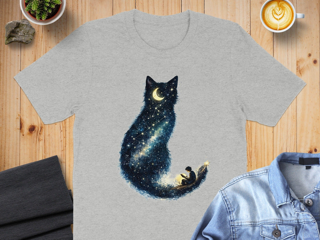 Cosmic Cat and Moon Design T-Shirt for Space Lovers