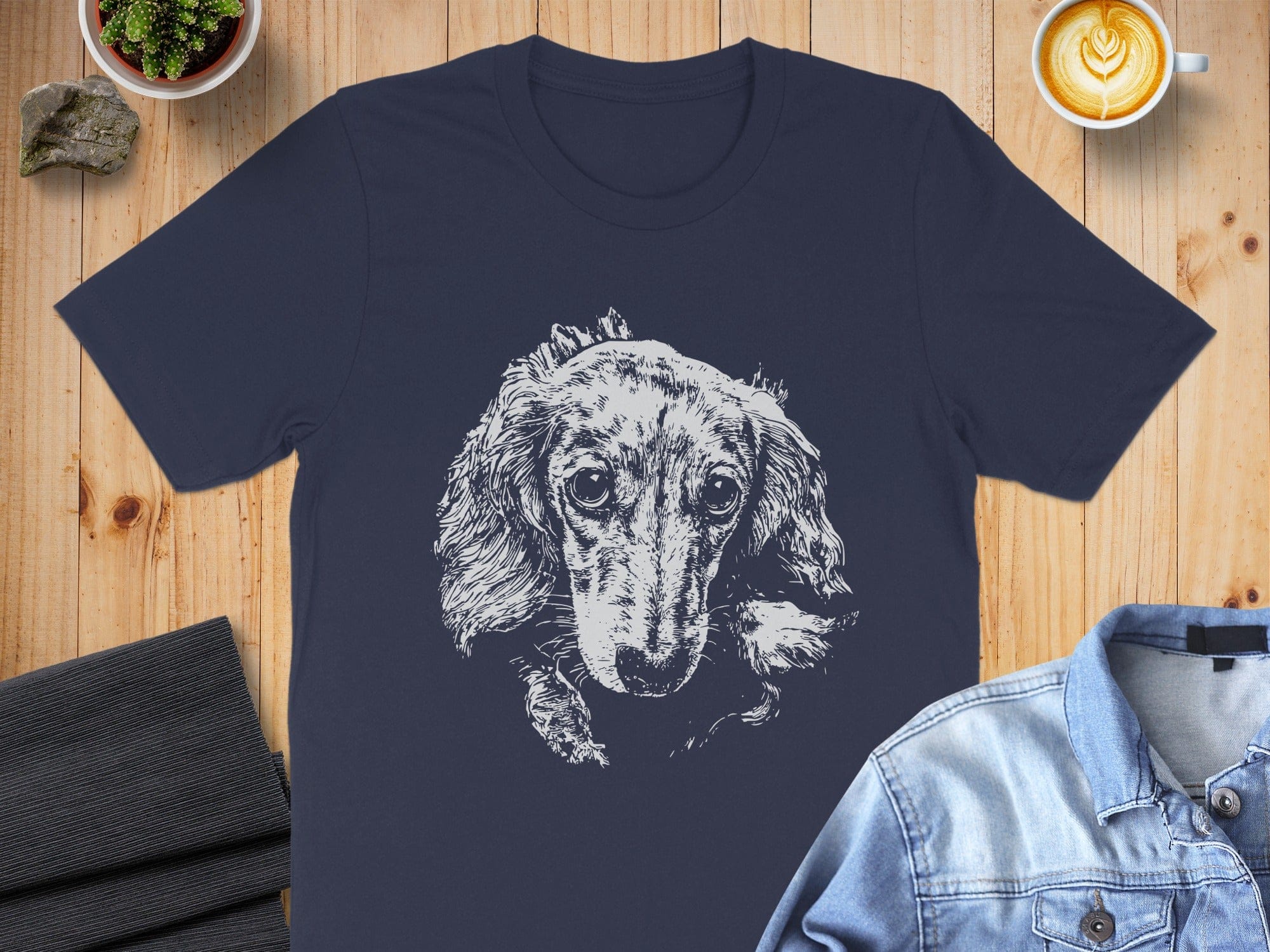 Dachshund Dog Face Art Design on Casual T-Shirt