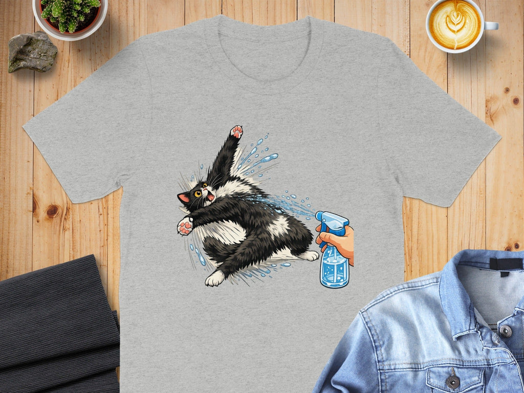 Funny Spraying Cat Graphic T-shirt for Animal Lovers