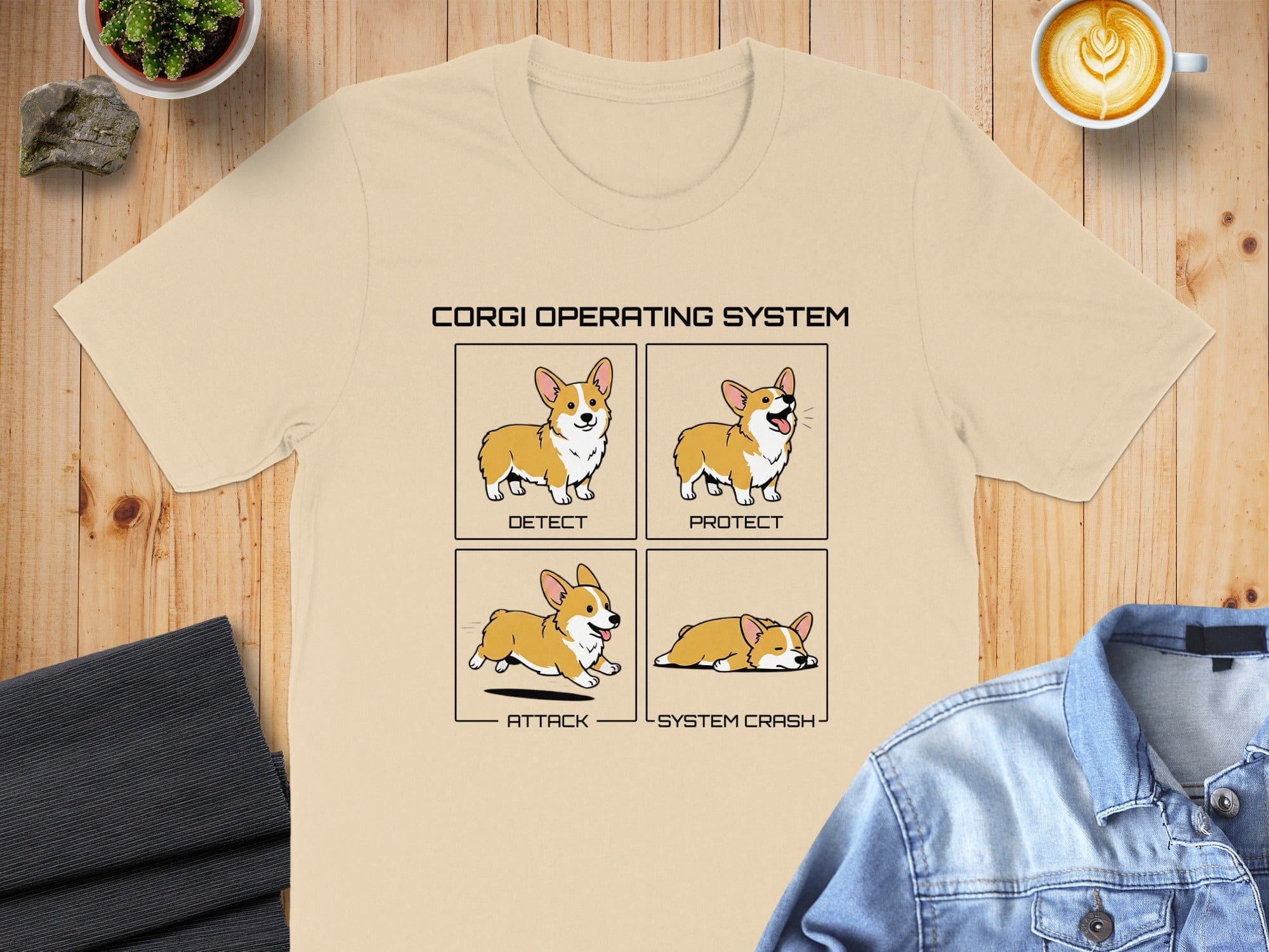 Funny Corgi Operating System Graphic Tee Shirt