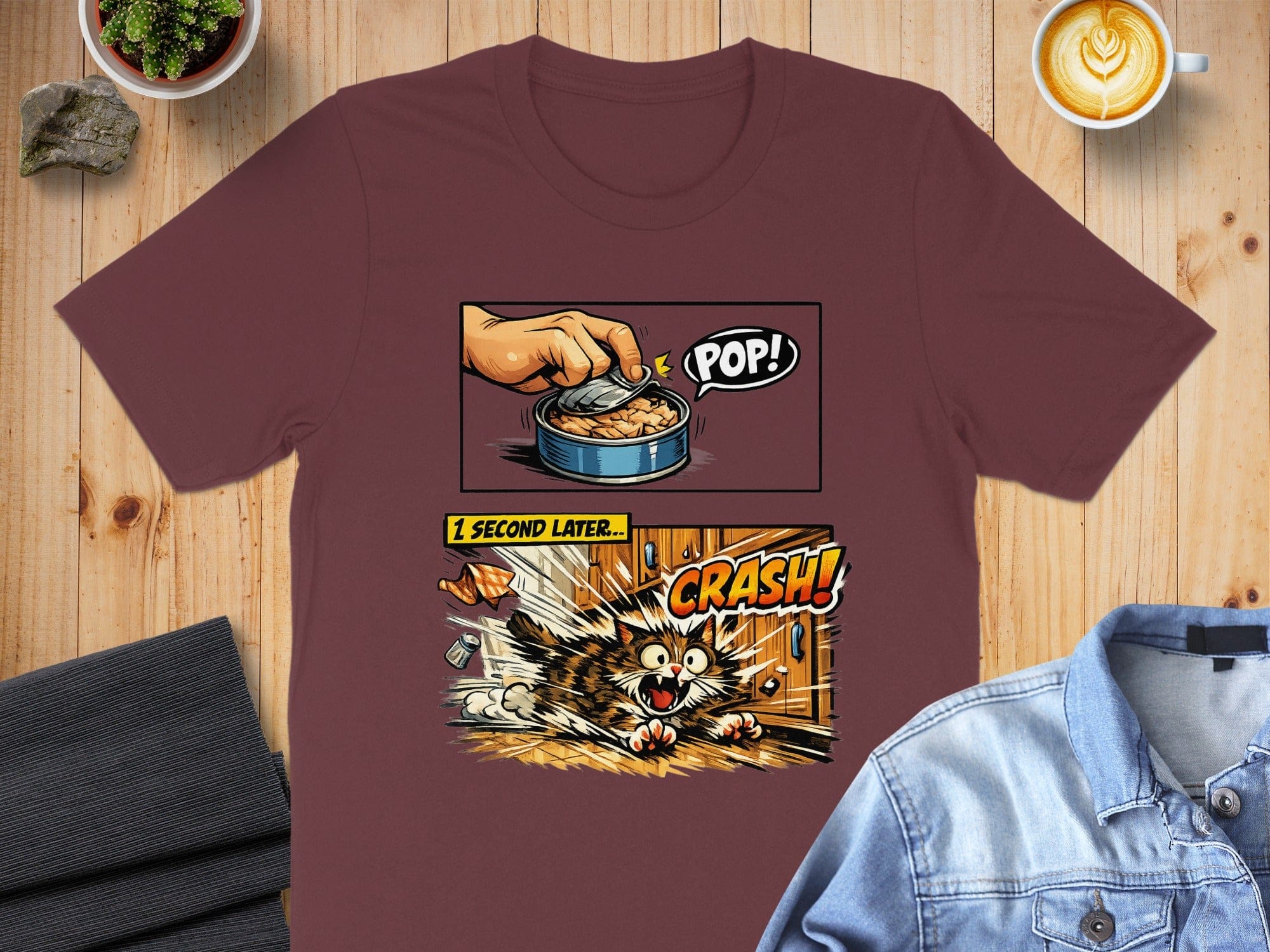 Funny Cat Comic Pop Crash Cartoon T-shirt Design