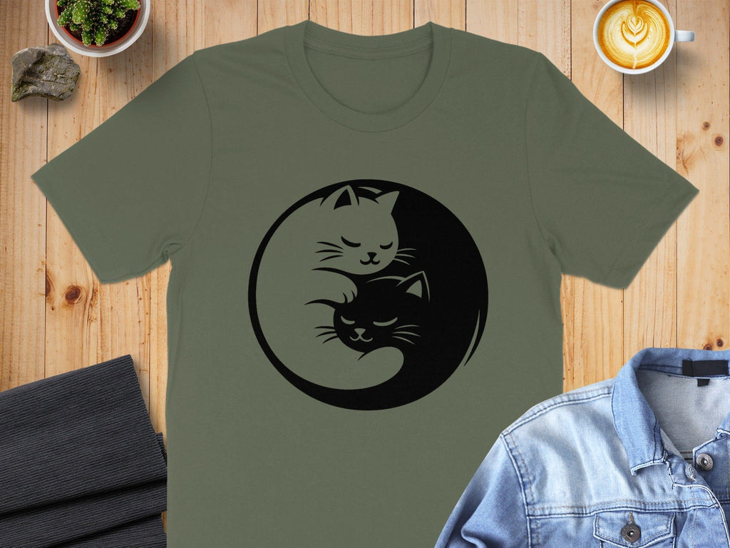 Yin Yang Cats Design on Green Background Shirt