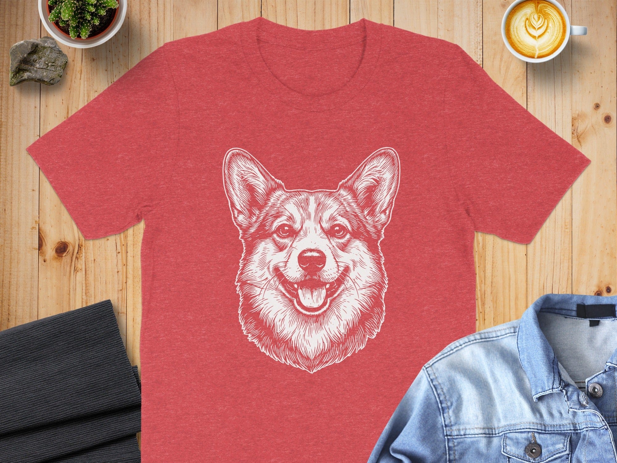 Red T-Shirt with Corgi Dog Graphic Design Product