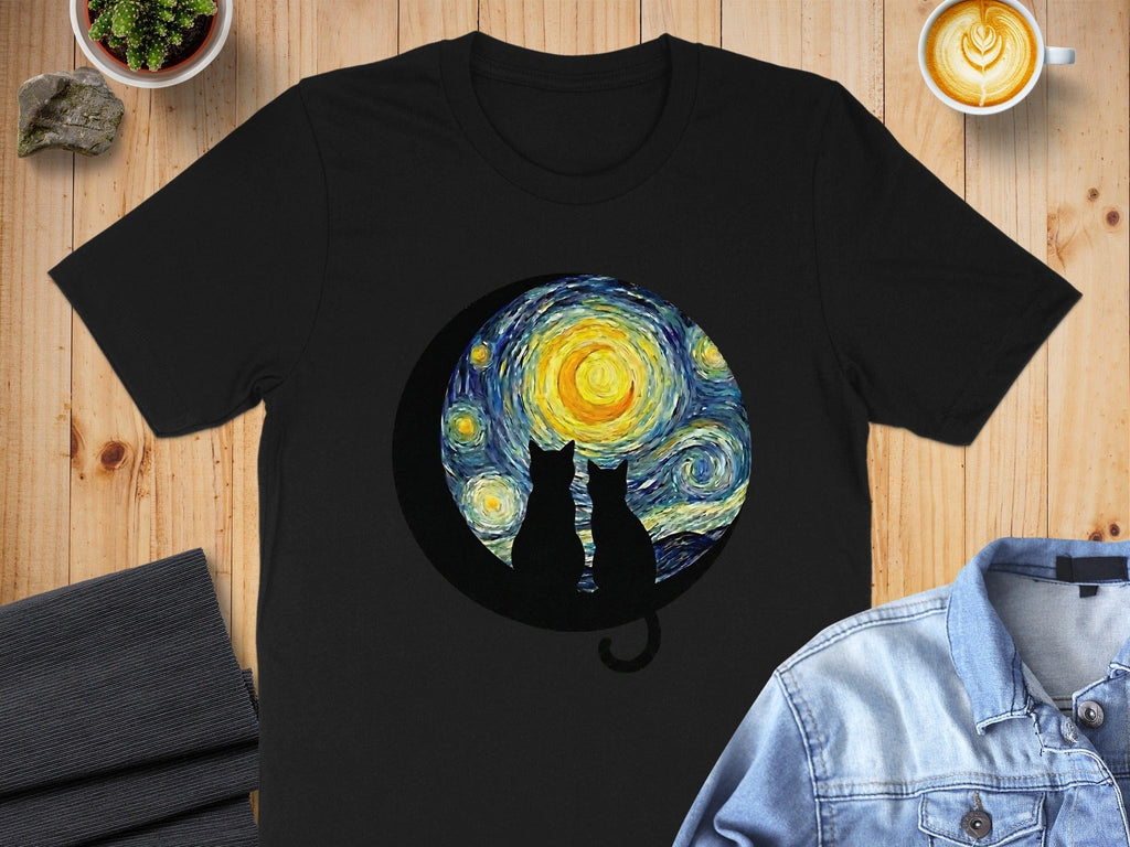Starry Night Cats Moonlit Silhouette T-shirt