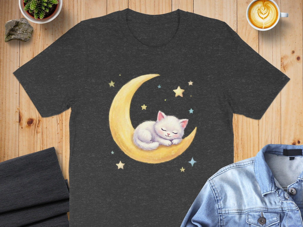 Cute Sleeping Kitten on Crescent Moon T-Shirt