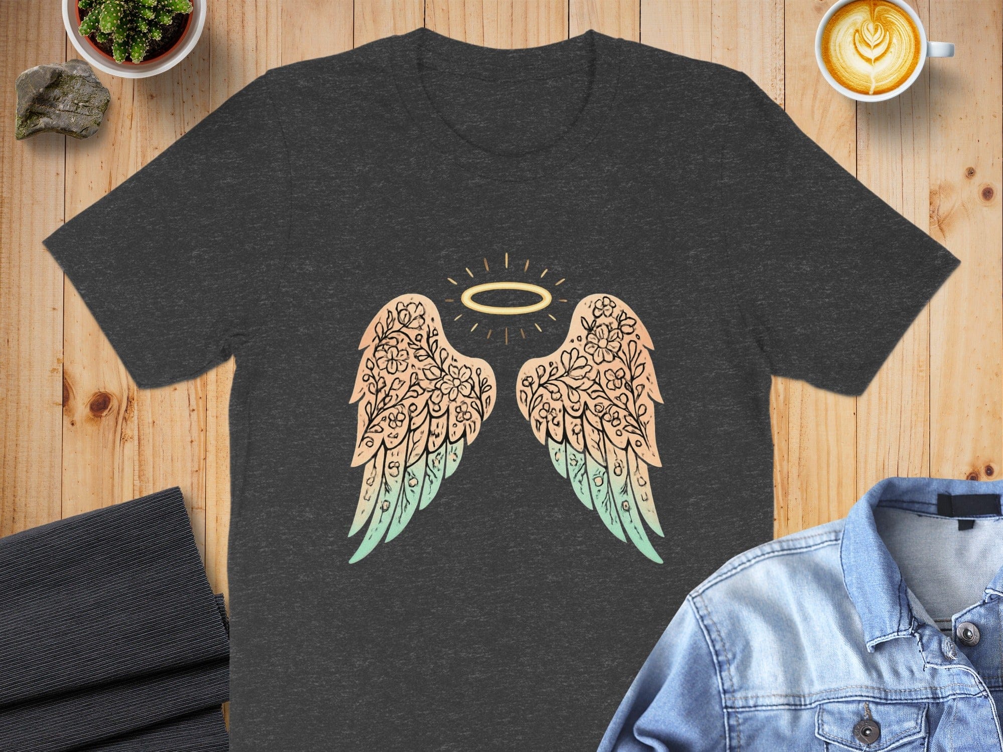 Angelic Halo Wings Graphic Tee Casual Wear