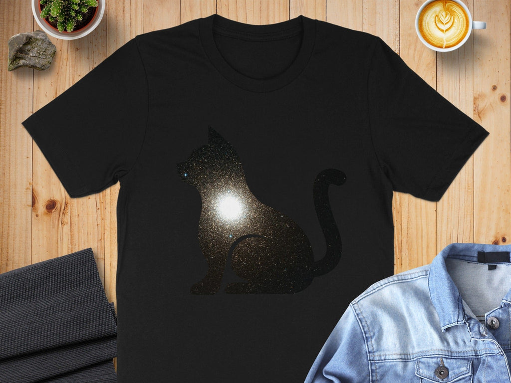 Black Cat with Starry Night Sky Silhouette Shirt