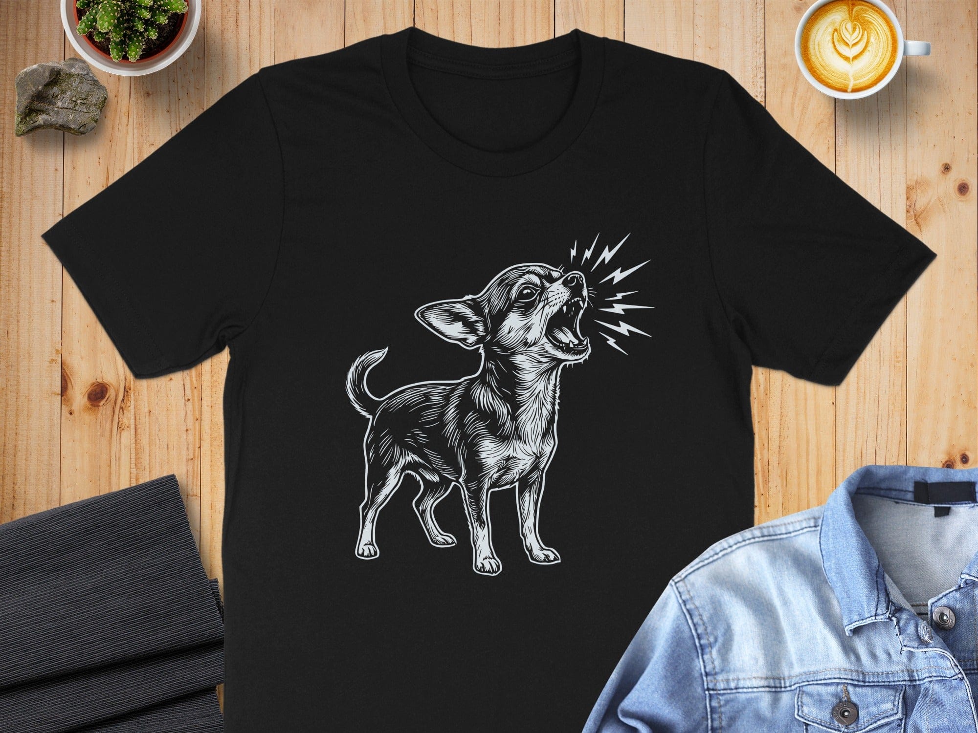 Black T-Shirt with Barking Chihuahua Graphic Design