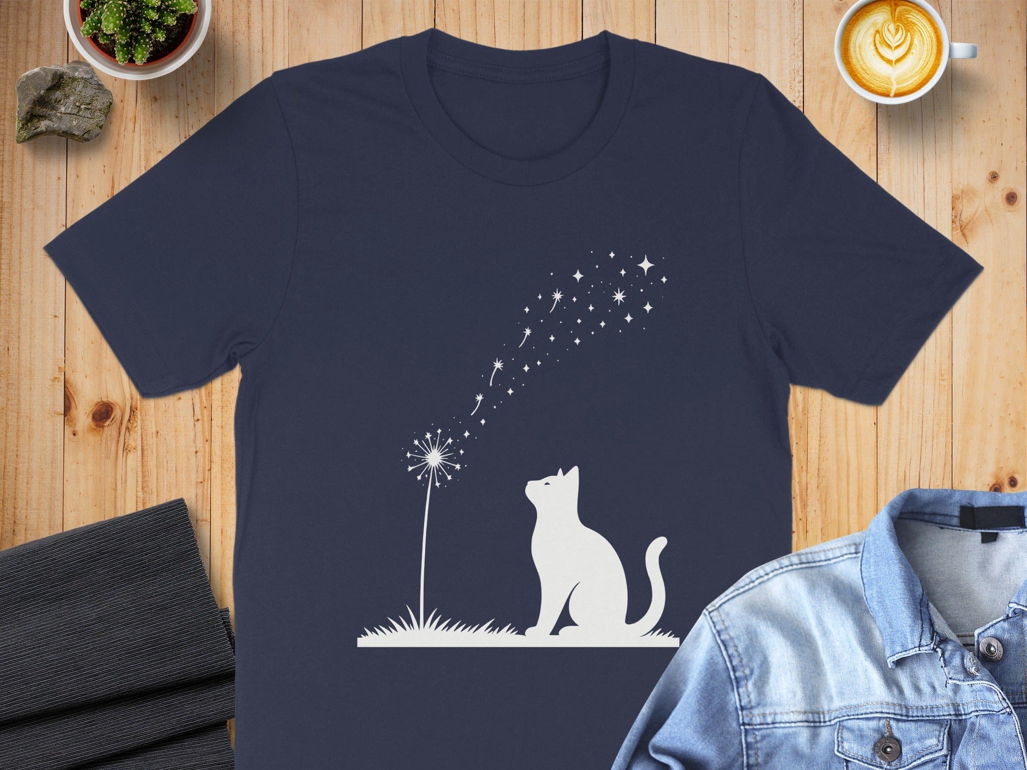Cat and Dandelion Graphic T-Shirt for Animal Lovers