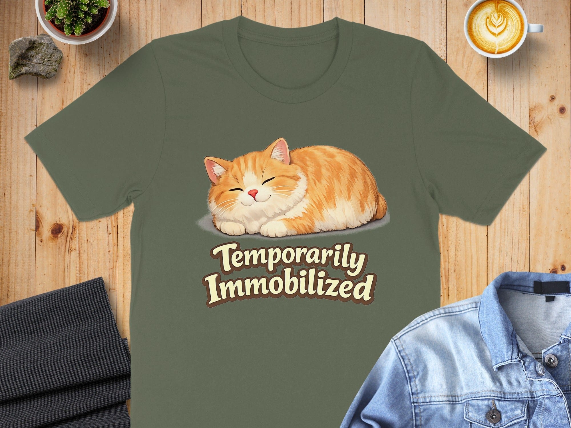 Temporarily Immobilized Sleeping Cat Design T-Shirt