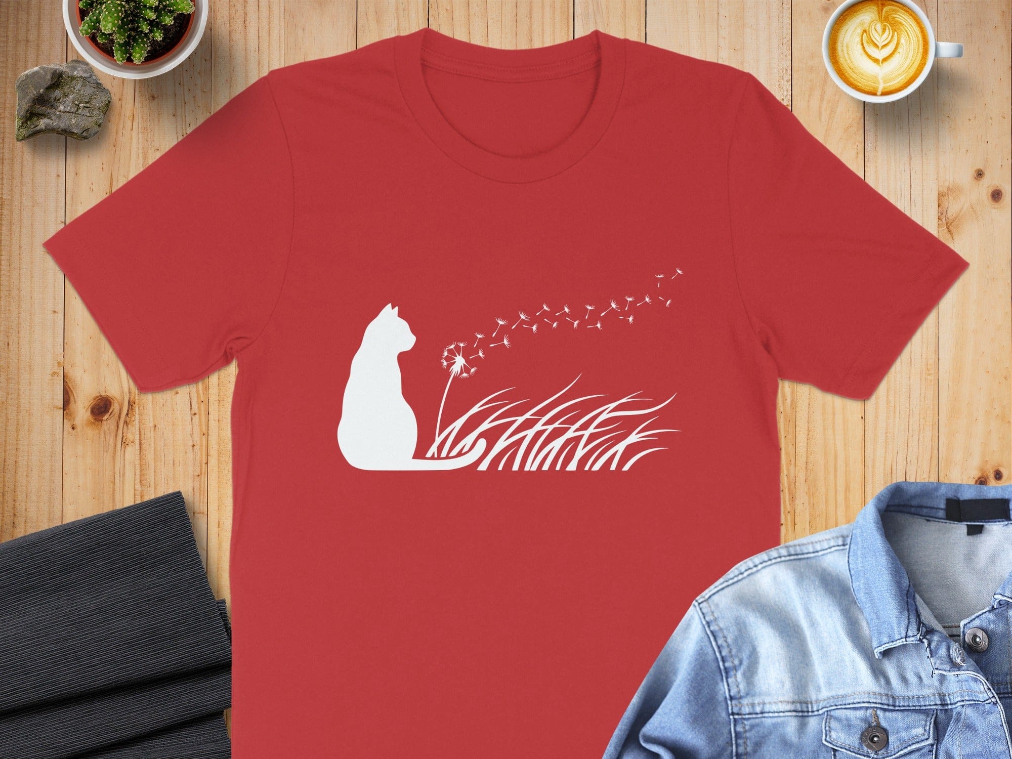 Cat and Dandelion Graphic Red T-Shirt Product