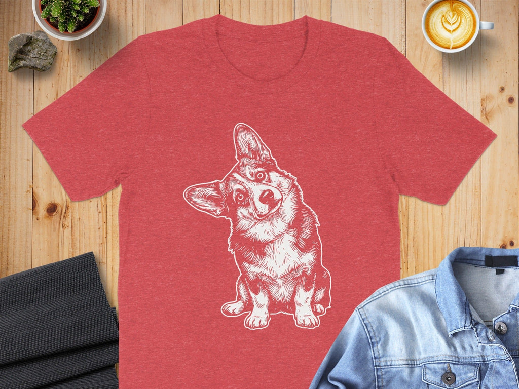 Cute Corgi Graphic Print Red T-Shirt for Dog Lovers