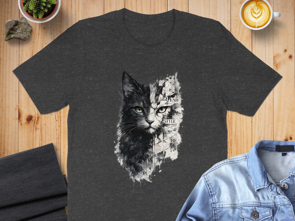 Artistic Black Cat Design Graphic Tee Shirt Product