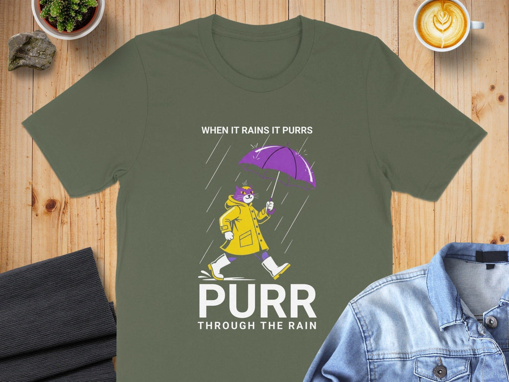 WHEN IT RAINS IT PURRS PURR THROUGH THE RAIN T-SHIRT