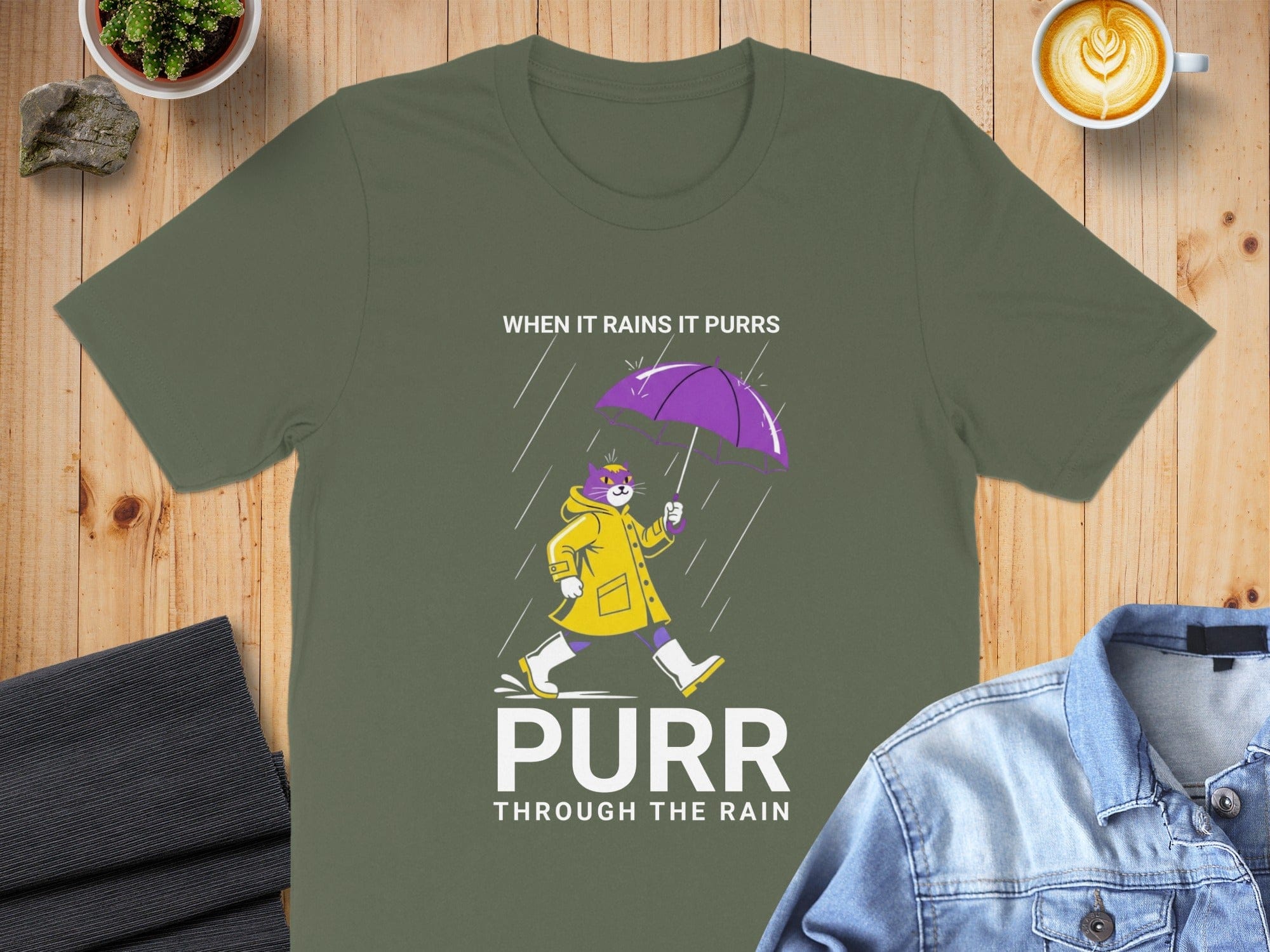 WHEN IT RAINS IT PURRS PURR THROUGH THE RAIN T-SHIRT