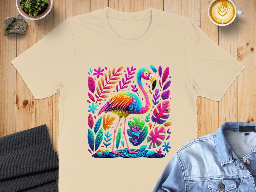 Colorful Flamingo in Vibrant Jungle T-Shirt