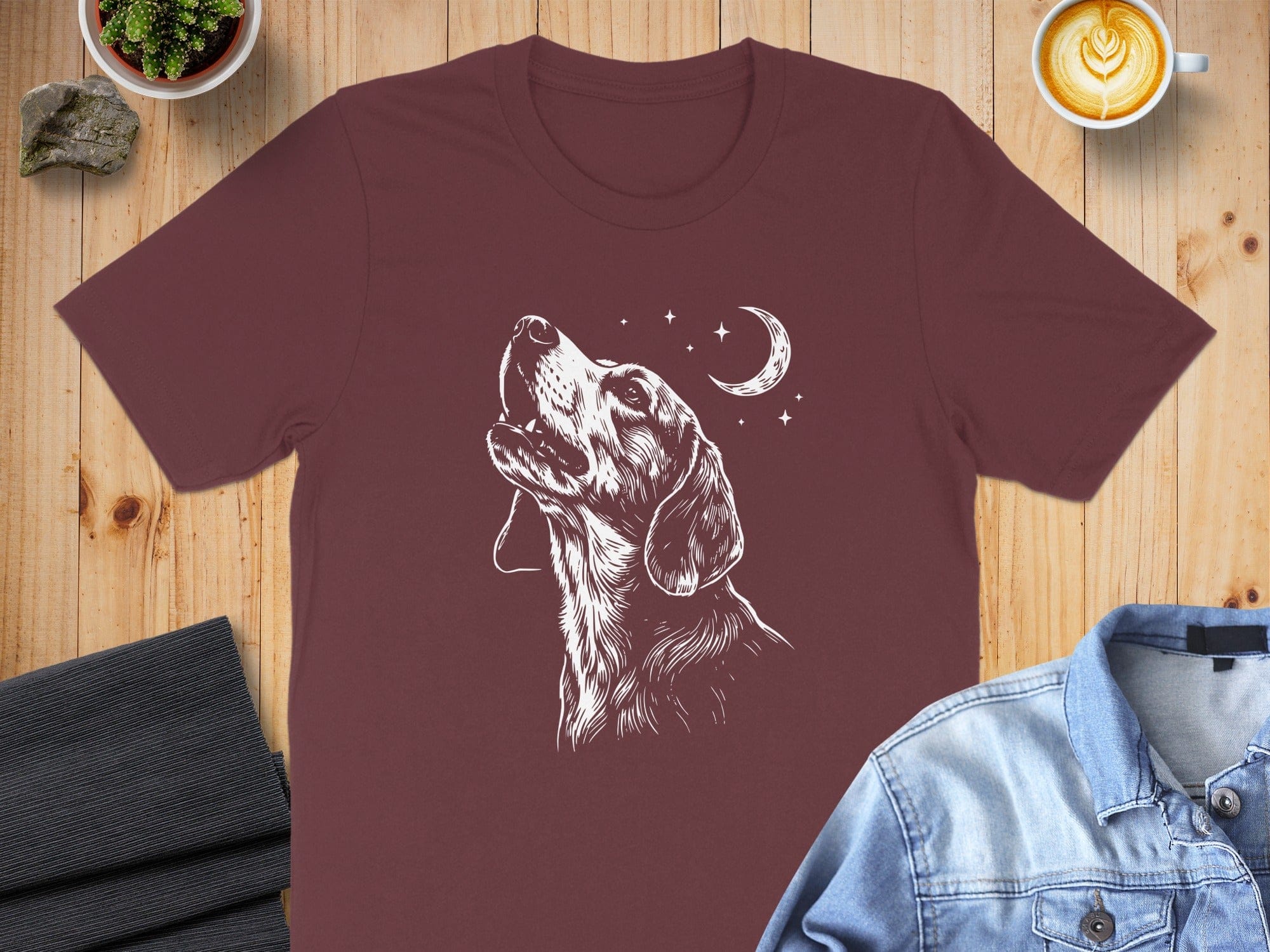 Dog Gazing at Moon and Stars Graphic T-shirt