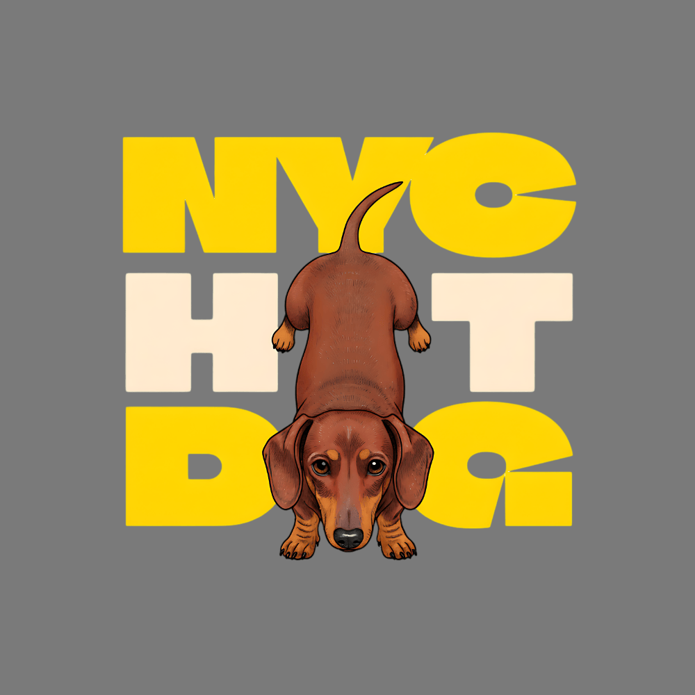 NYC Hot Dog Graphic Artwork with Dachshund Illustration