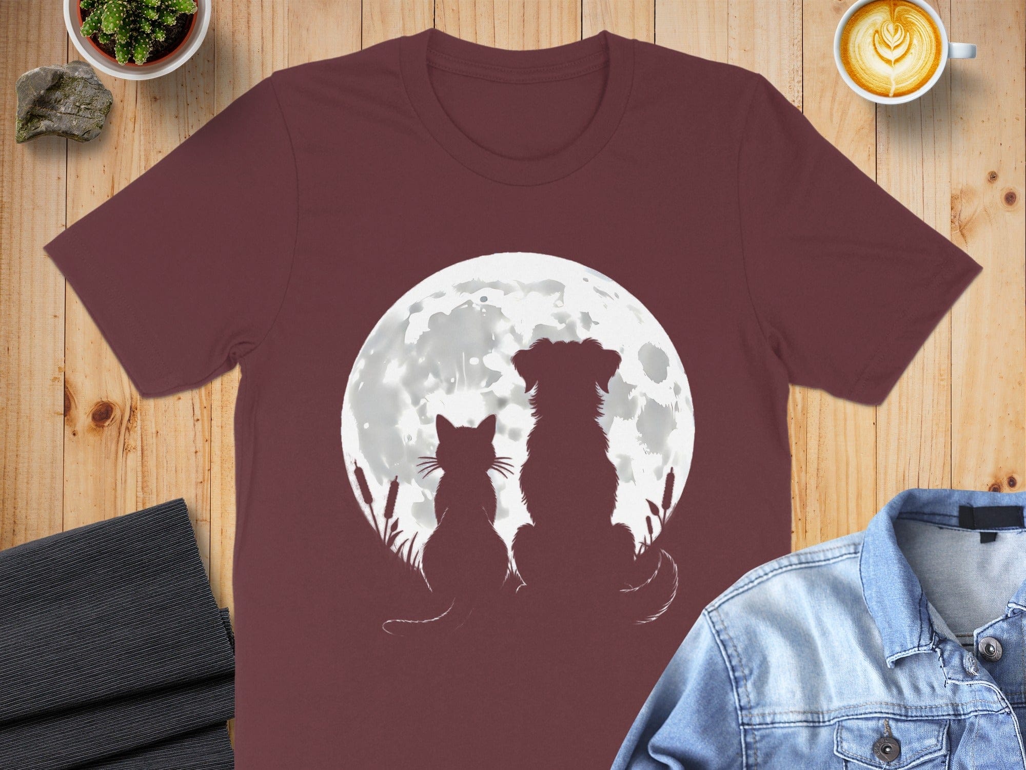 Moonlit Cat and Dog Silhouette Graphic Shirt Product