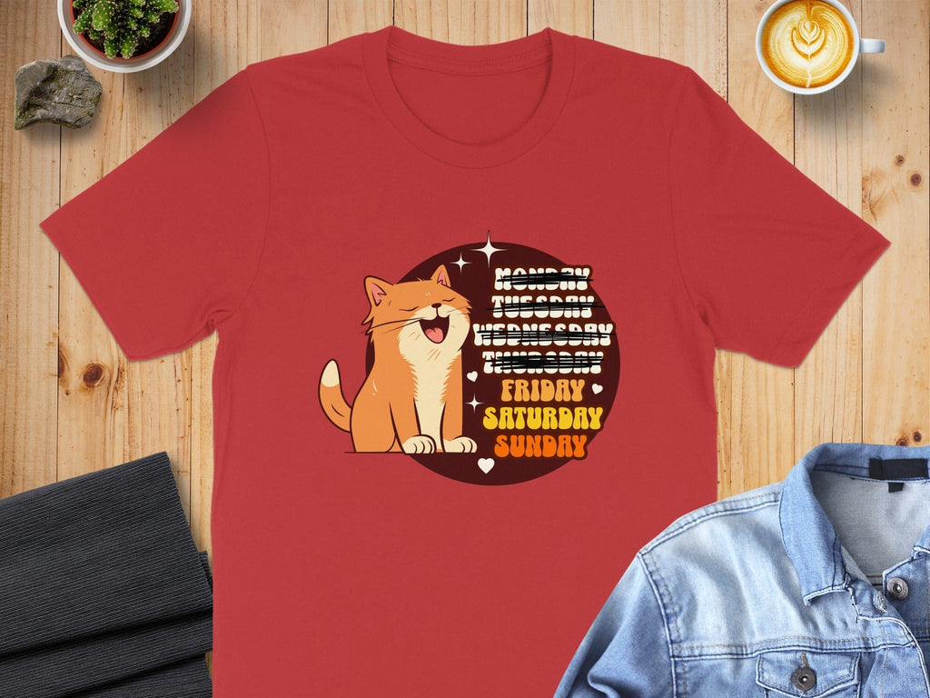 Cat Cartoon Design with Days of the Week T-Shirt