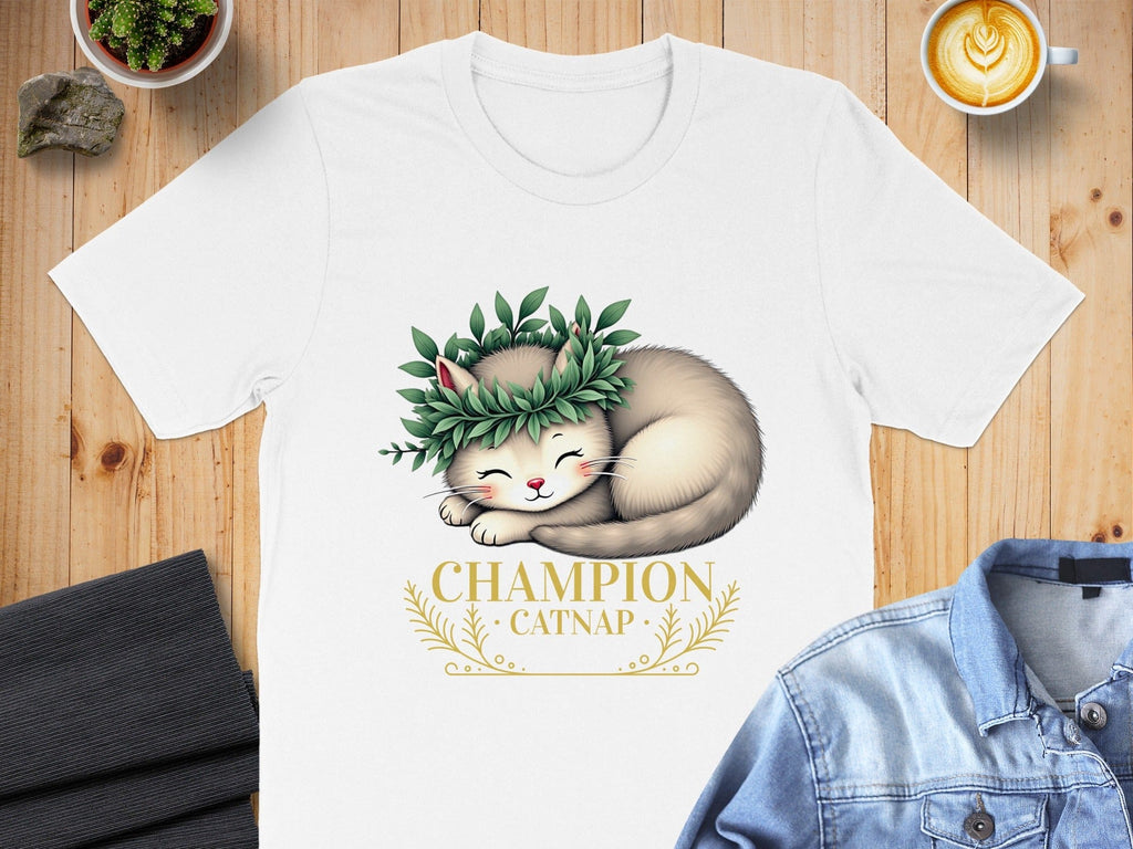 Champion Catnap with Cute Sleeping Cat Design Shirt