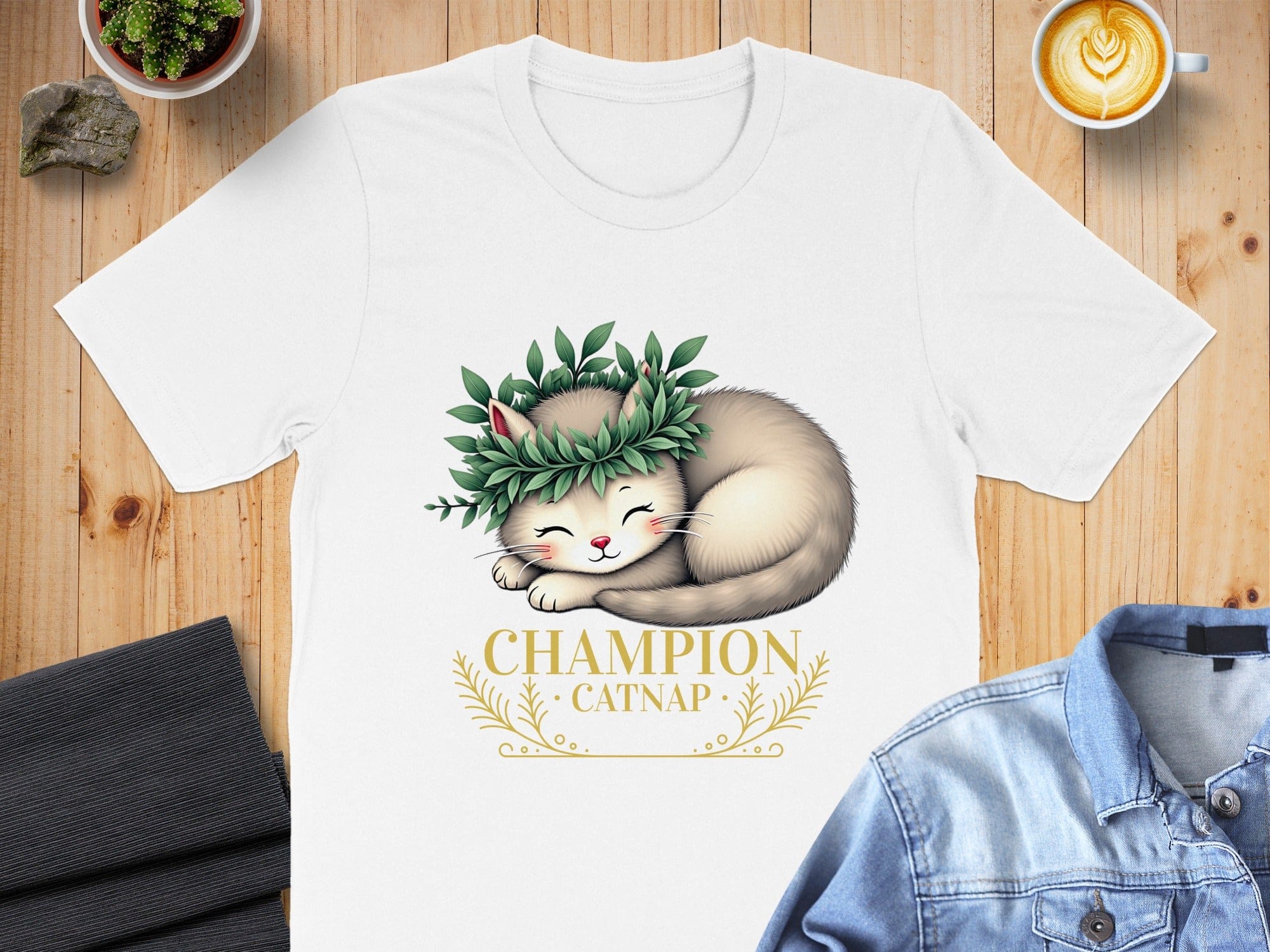 Champion Catnap with Cute Sleeping Cat Design Shirt