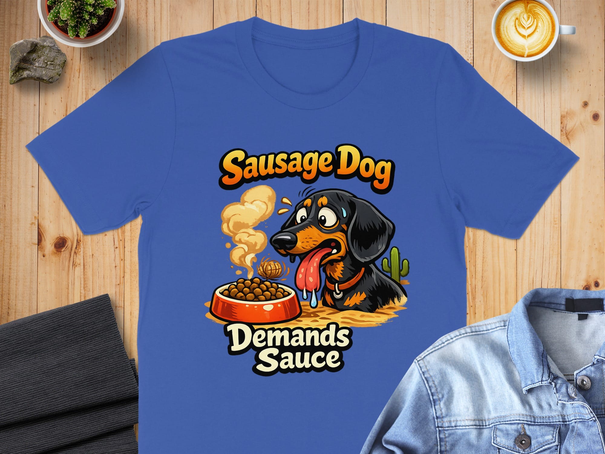 Sausage Dog Demands Sauce Funny Graphic T-shirt