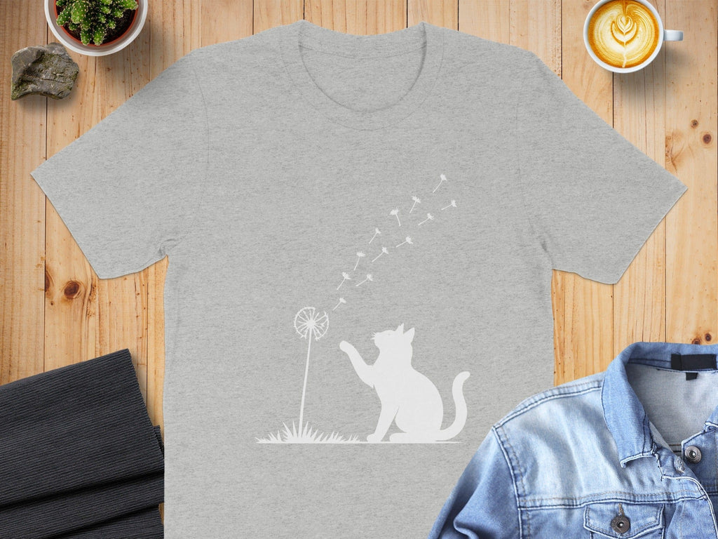 Whimsical Cat and Dandelion Design T-Shirt Product