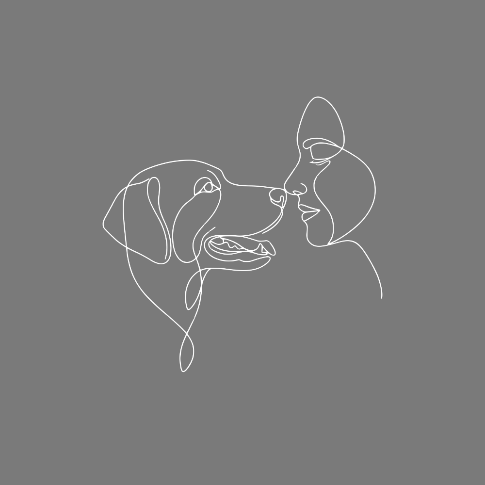 One Line Art Drawing of Woman and Dog Art Print